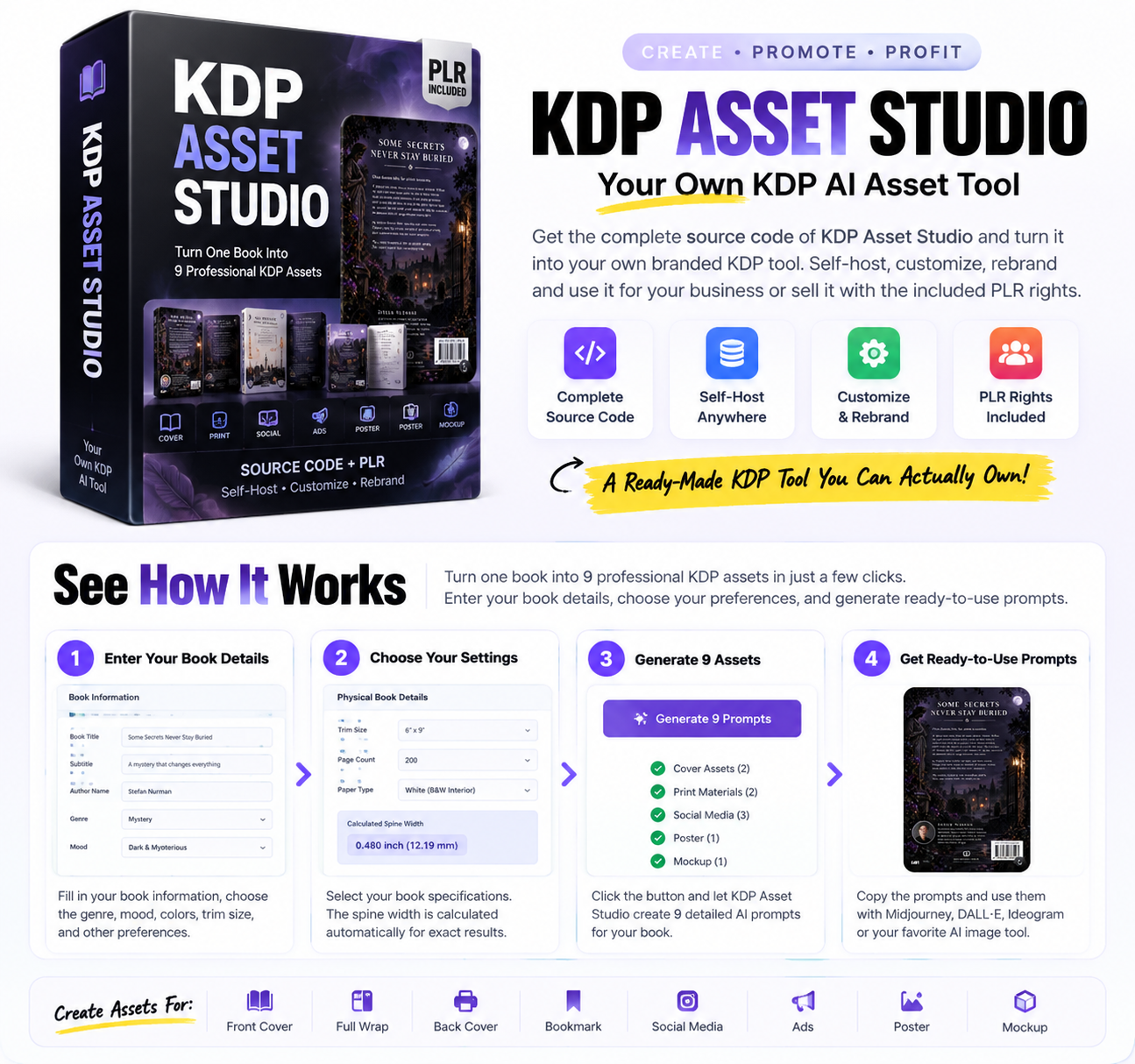 KDP Asset Studio showing the book-to-assets workflow